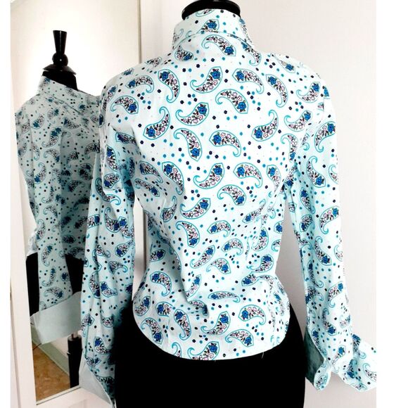 SOHO Jeans Womens Sky Blue Swirly Paisley Button-Up Shirt Jr. Sz Large NWT - Picture 4 of 16